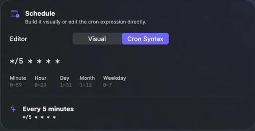 MyCronjob cron syntax editor with explained cron fields